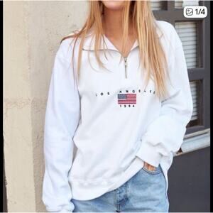 John Galt White 1/4 Zip Sweatshirt Los Angeles 1984 Embroidered One Size Cotton